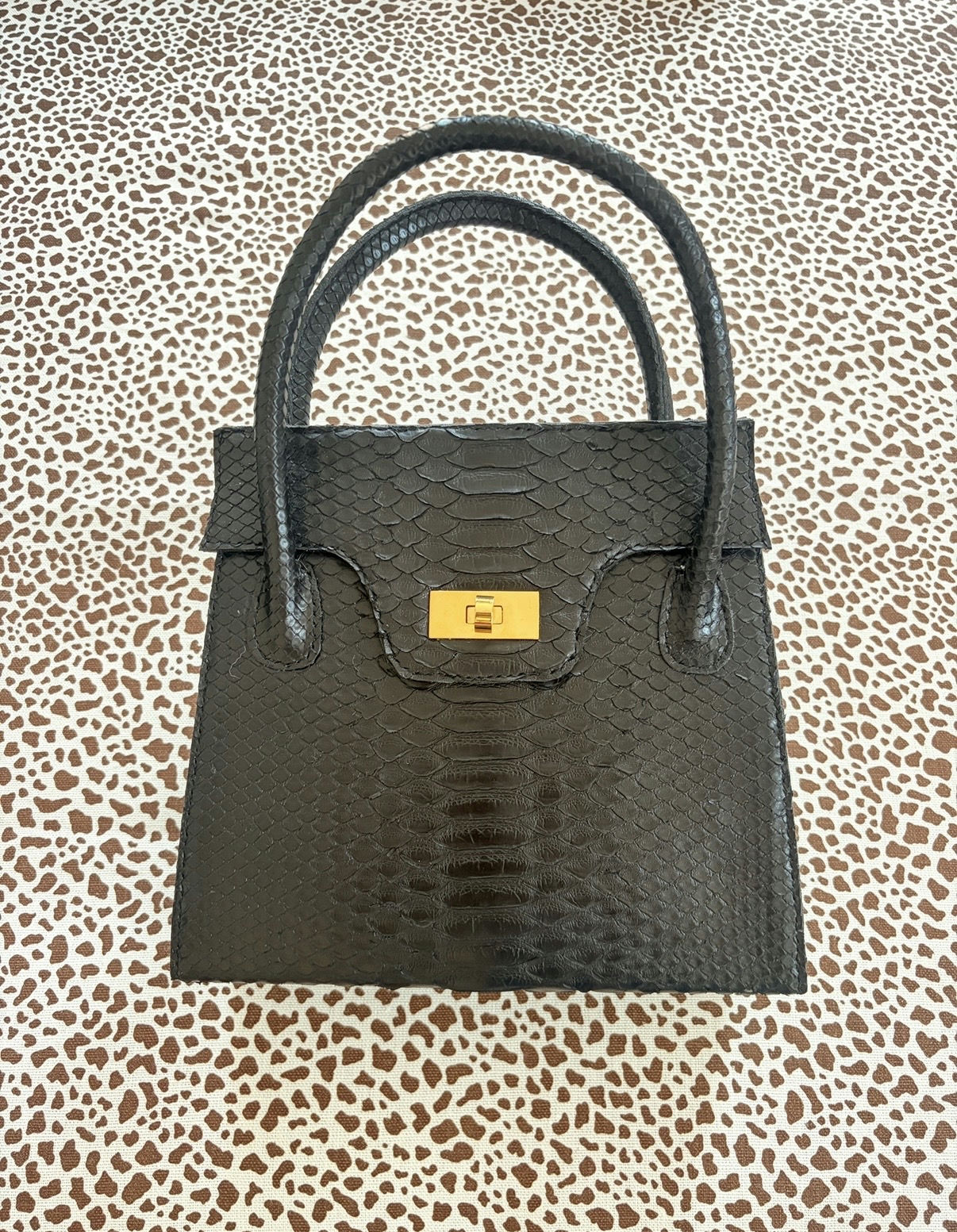 Black Python Skin Leather Purse, view 3